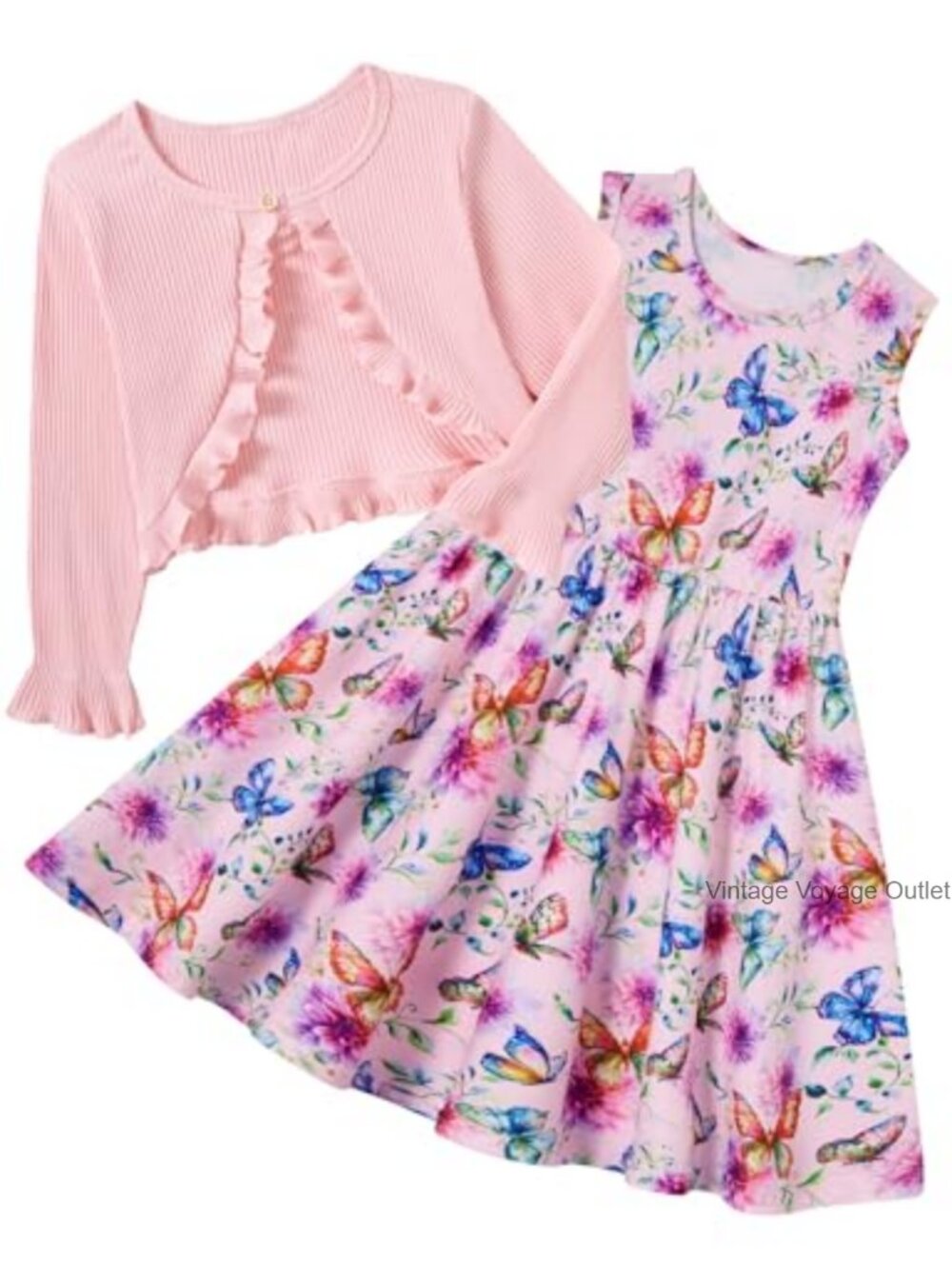 Toddler Girl Sleeveless Dress & Ruffle Cardigan 2-Piece Fall Outfit Set